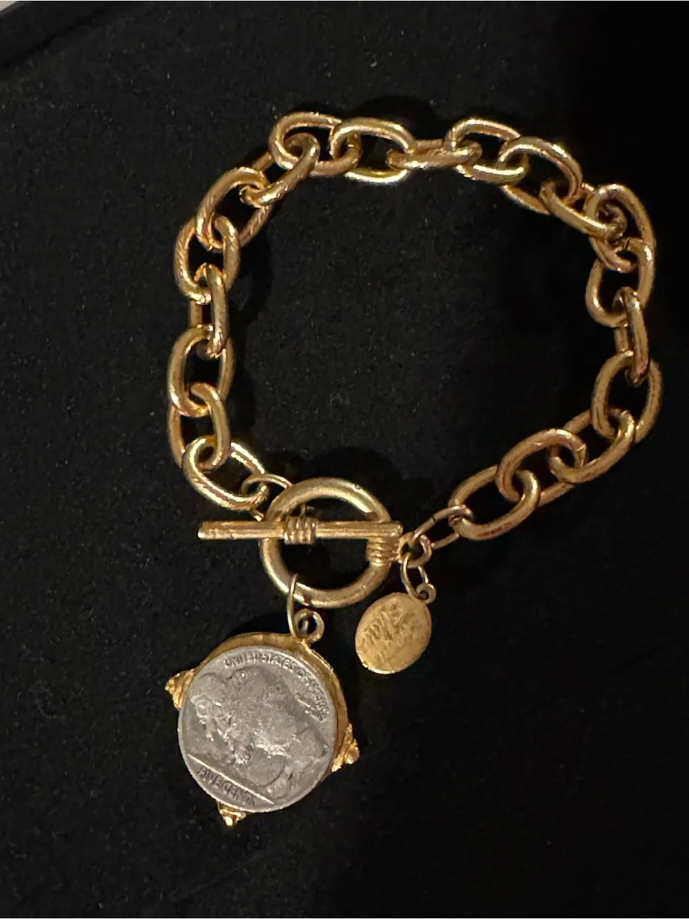 Susan Shaw Buffalo Nickel Gold Tone Bracelet Toggle Clasp